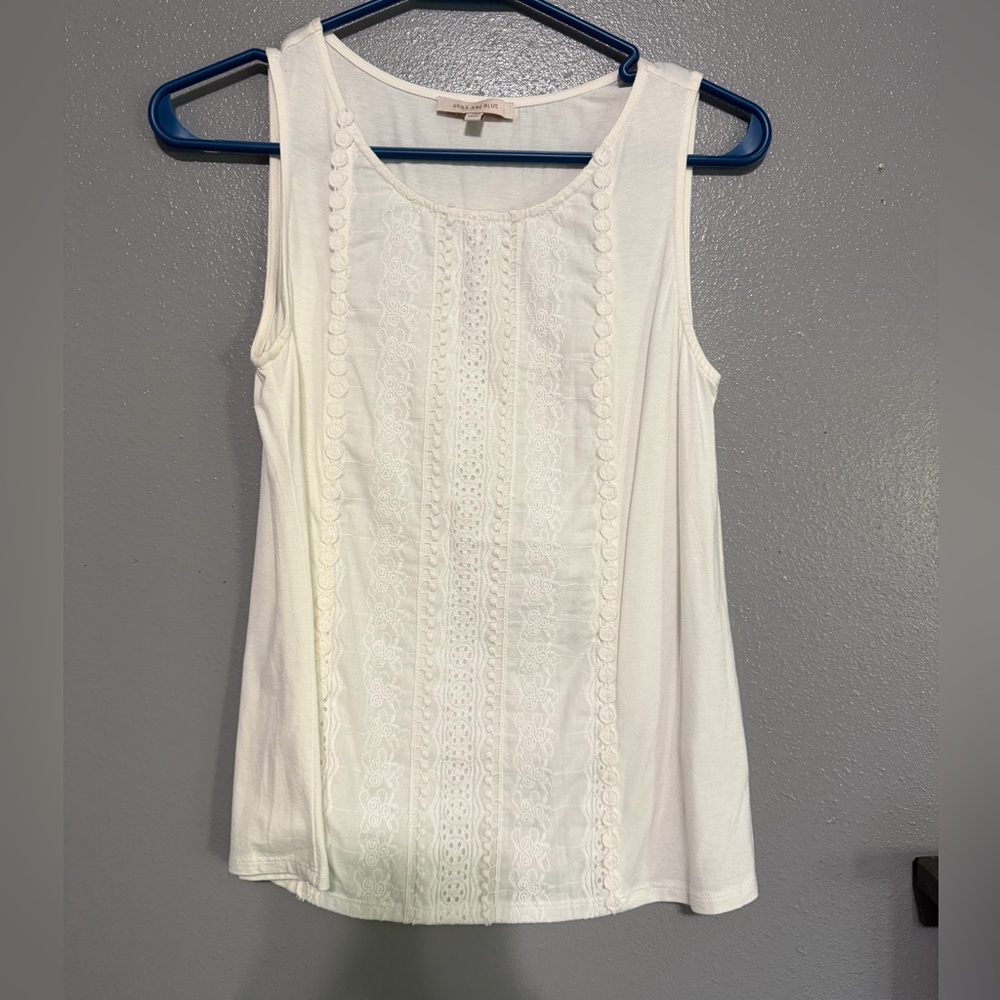 Skies Are Blue White Lace-Front Sleeveless Tank
